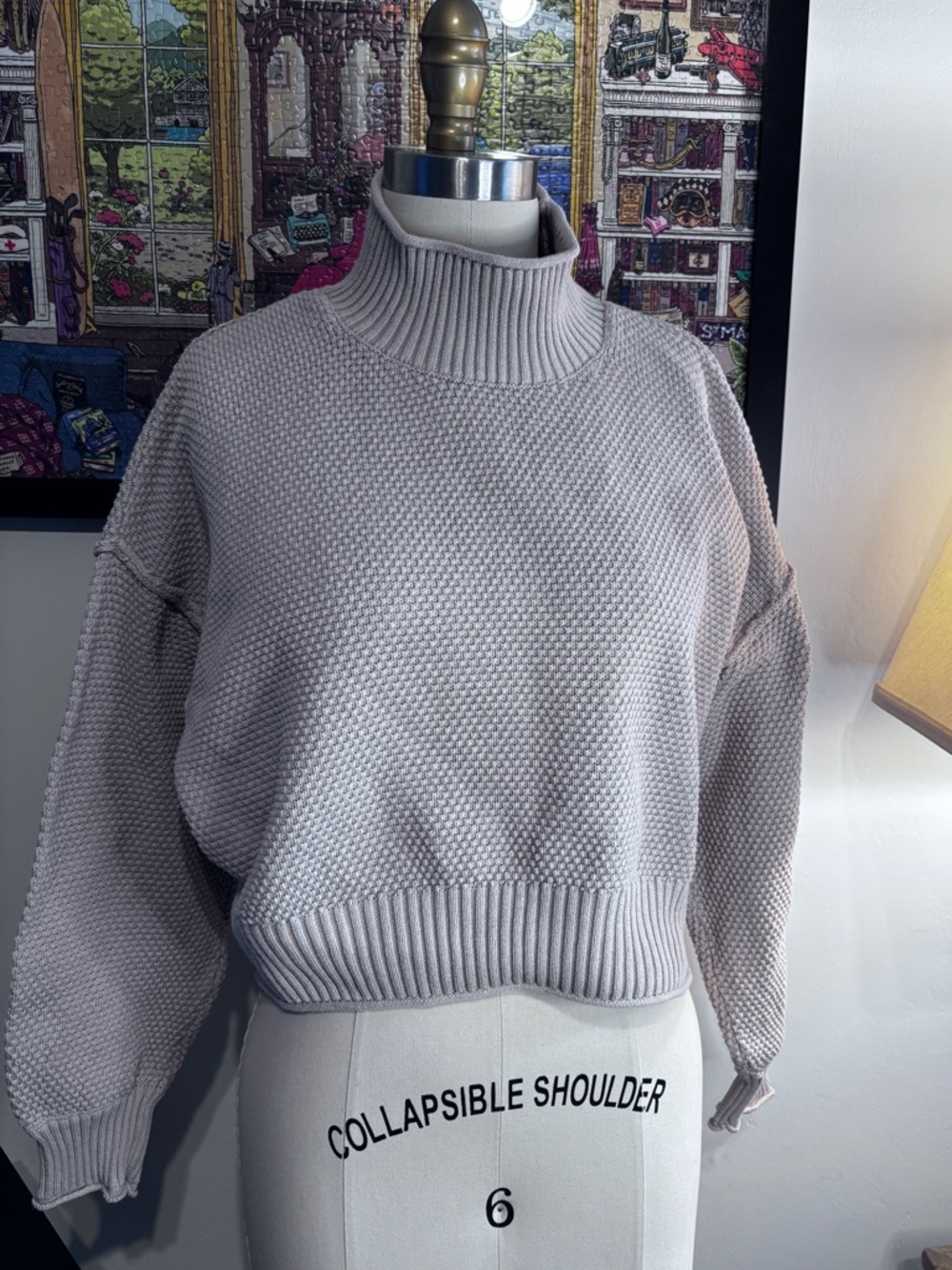 FP Beach Turtle Neck Textured Knit Sweater in Light Taupe Medium